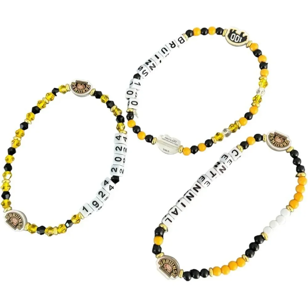 Foco Boston Bruins Ice Hockey Kids Set of 3 Centennial Bracelets.